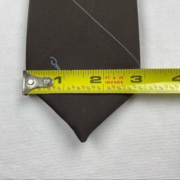 Vintage Oscar de la Renta Brown Necktie w/ Diagonal Stripes - Made in USA - Picture 7 of 8